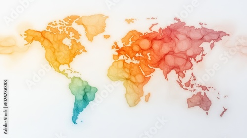 Colorful watercolor world map with vibrant fluid shapes and edges. photo