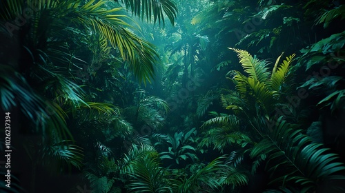 Fototapeta Naklejka Na Ścianę i Meble -  Tropical Jungle Landscape with Layered Vegetation