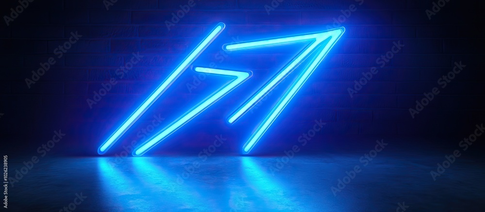 Blue Neon Arrow in a Dark Room