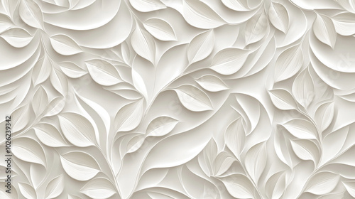 White Embossed Leaves:  A seamless pattern of delicate, 3D embossed leaves creates a sophisticated and elegant design, perfect for adding a touch of nature-inspired artistry to your projects.  photo