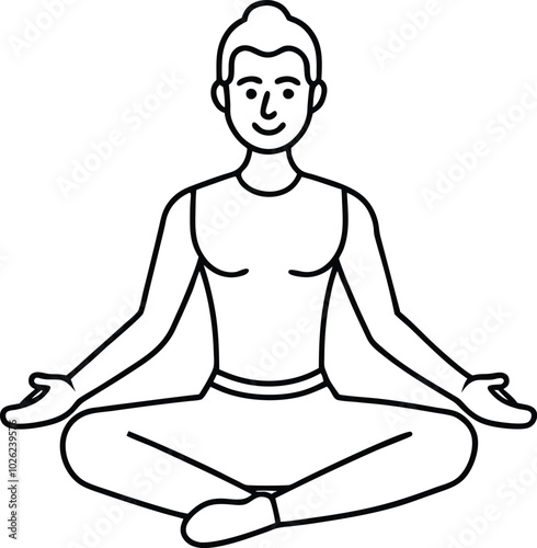 Continuous line drawing of yoga outline. man sitting yoga pose lotus and sitting cross-legged meditating. concept of yoga, meditation, healthy body, and relaxation.