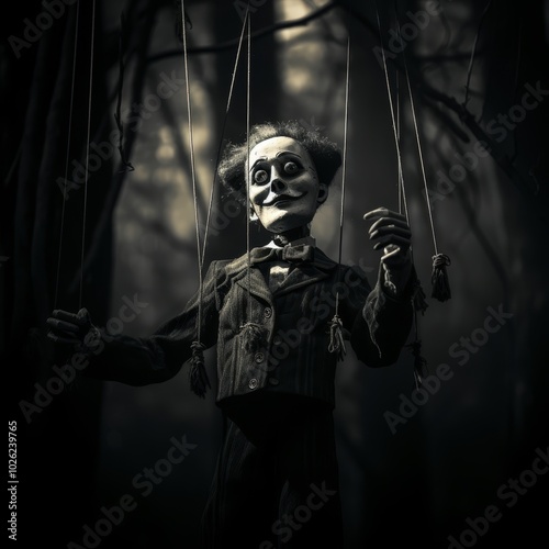 Mysterious Marionette in Dark, Gloomy Atmosphere - Made with Generative AI photo