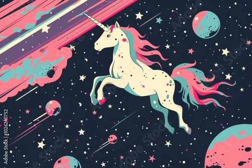 Colorful cosmic unicorn in vibrant outer space scene photo