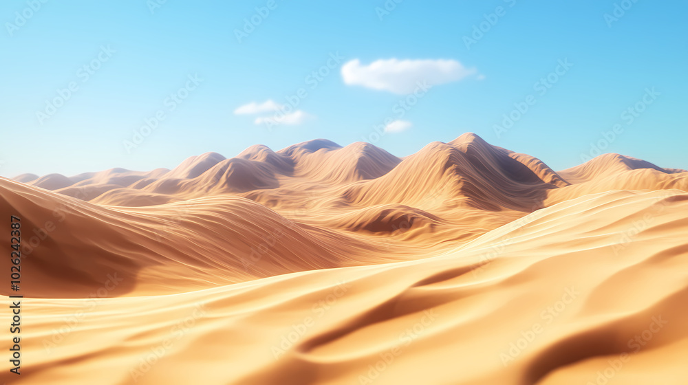 Naklejka premium Big 3d realistic background of sand dunes. Desert landscape with blue sky