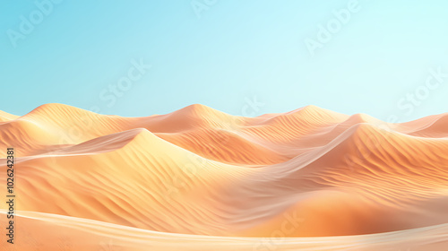 Big 3d realistic background of sand dunes. Desert landscape with blue sky