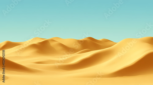 Big 3d realistic background of sand dunes. Desert landscape with blue sky