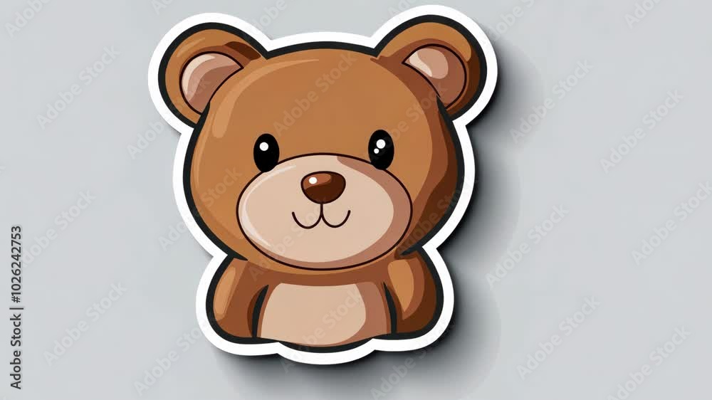 A cartoon brown bear with big eyes and a smile sits against a grey background A cartoon brown bear with big eyes and a smile sits against a grey background