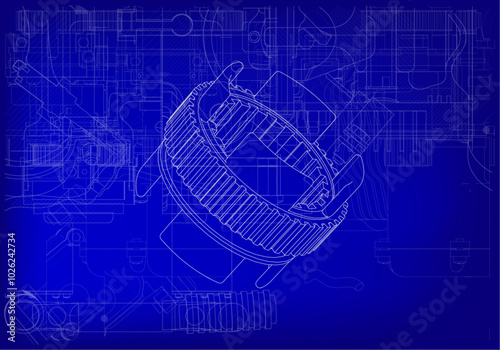 Gear wheel on blue background.