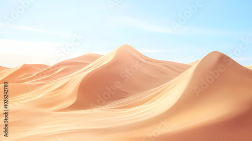 Big 3d realistic background of sand dunes. Desert landscape with blue sky