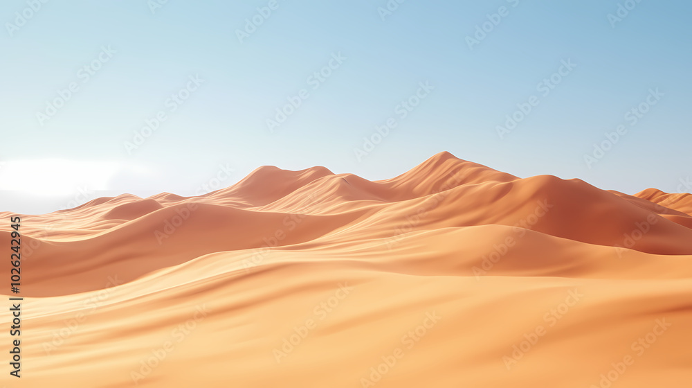 Naklejka premium Big 3d realistic background of sand dunes. Desert landscape with blue sky