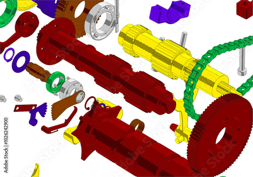 Motorcycle gearbox on white background.