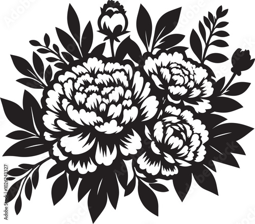 Peony flower silhouette black vector