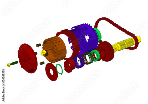 Clutch and other parts on a white background.
