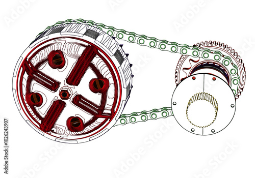 Clutch and other parts on a white background.