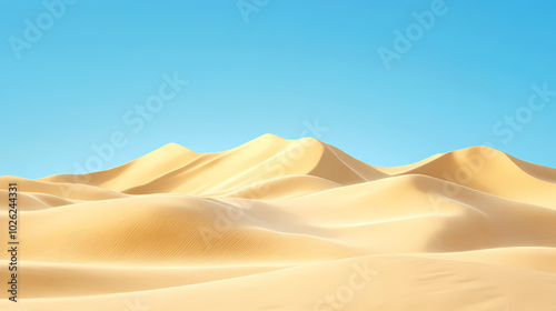 Big 3d realistic background of sand dunes. Desert landscape with blue sky