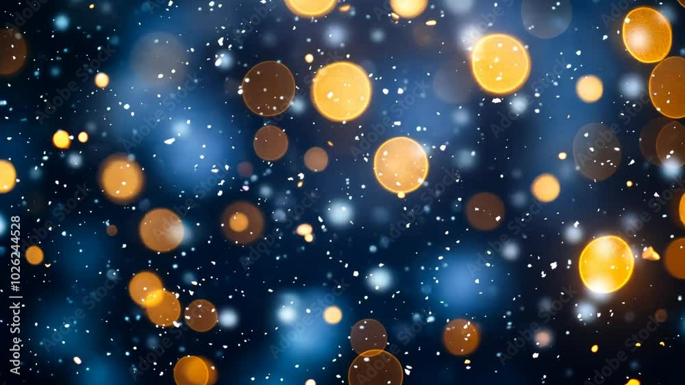 Golden and blue lights blur in the snowy night Golden and blue lights blur in the snowy night