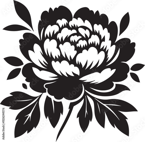 Peony flower silhouette black vector