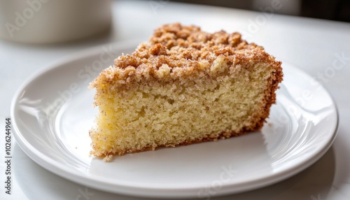 Wallpaper Mural A slice of crumb cake on a white plate, showcasing its fluffy texture and crumbly topping, perfect for dessert or a snack. Torontodigital.ca