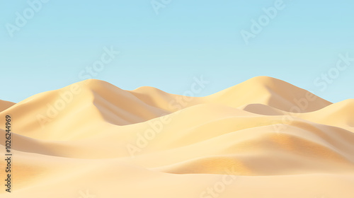 Big 3d realistic background of sand dunes. Desert landscape with blue sky photo