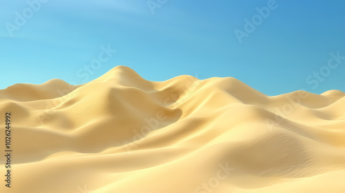 Big 3d realistic background of sand dunes. Desert landscape with blue sky