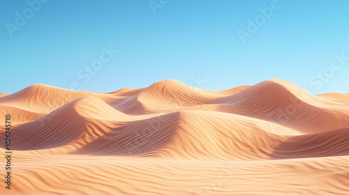 Big 3d realistic background of sand dunes. Desert landscape with blue sky photo