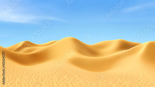 Big 3d realistic background of sand dunes. Desert landscape with blue sky photo