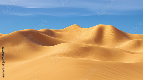 Big 3d realistic background of sand dunes. Desert landscape with blue sky