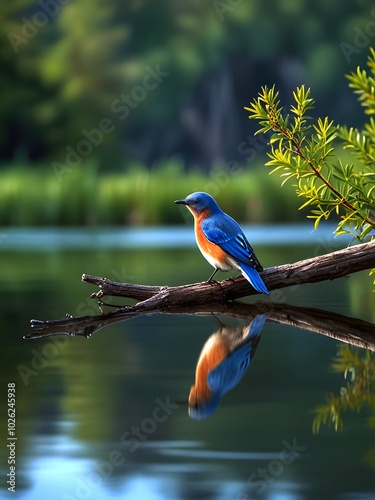 A colorful bird sits on a branch in the forest. 