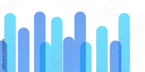 White paper background with blue stripes lines. White transparent material shapes in random geometric pattern.