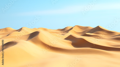 Big 3d realistic background of sand dunes. Desert landscape with blue sky photo