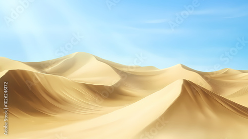 Big 3d realistic background of sand dunes. Desert landscape with blue sky photo