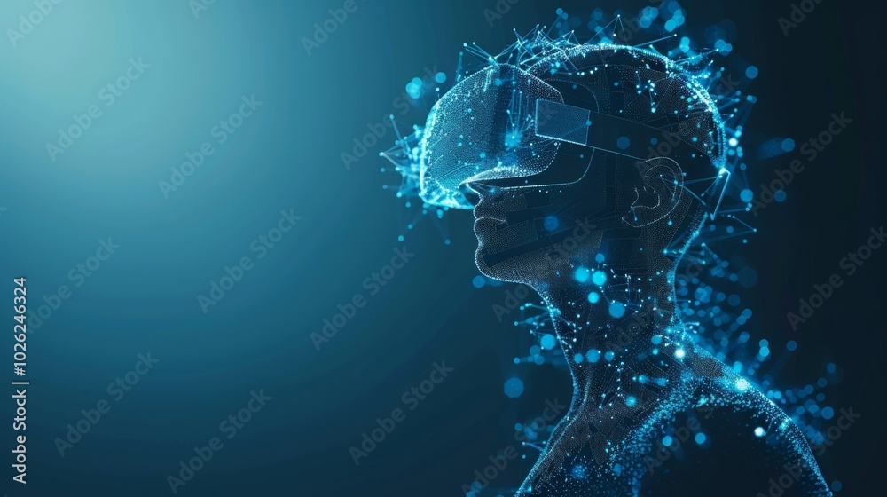Futuristic holographic human wearing virtual reality headset. Futuristic holographic human wearing virtual reality headset.