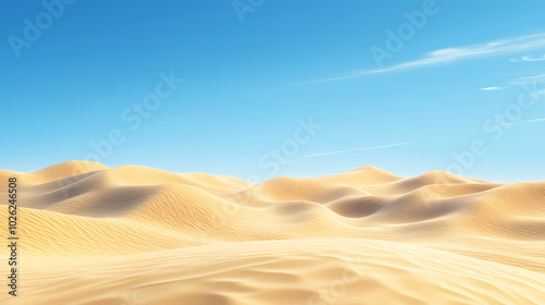 Big 3d realistic background of sand dunes. Desert landscape with blue sky photo