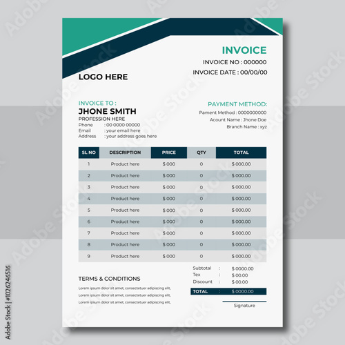 Modern and attractive invoice design template