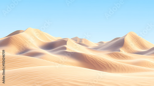 Big 3d realistic background of sand dunes. Desert landscape with blue sky