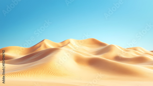 Big 3d realistic background of sand dunes. Desert landscape with blue sky photo