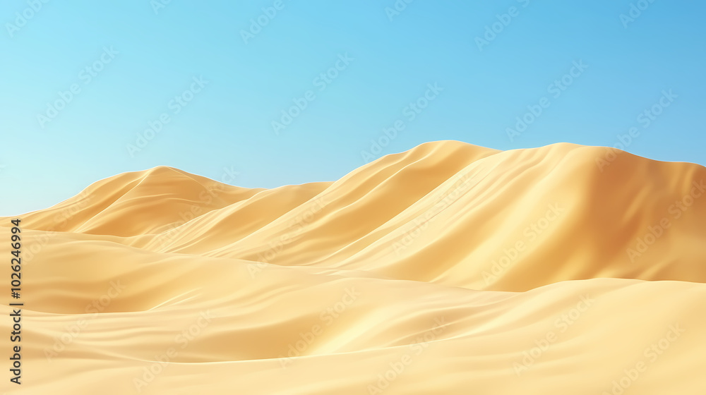Big 3d realistic background of sand dunes. Desert landscape with blue sky Big 3d realistic background of sand dunes. Desert landscape with blue sky