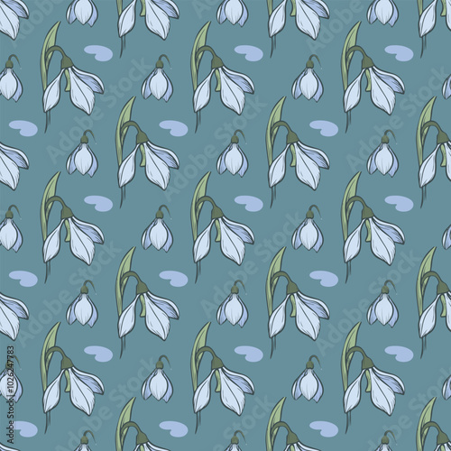 Lovely Snowdrops Seamless Vector Pattern Design