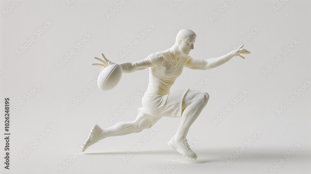 White Sculpture of a Rugby Player in Motion White Sculpture of a Rugby Player in Motion