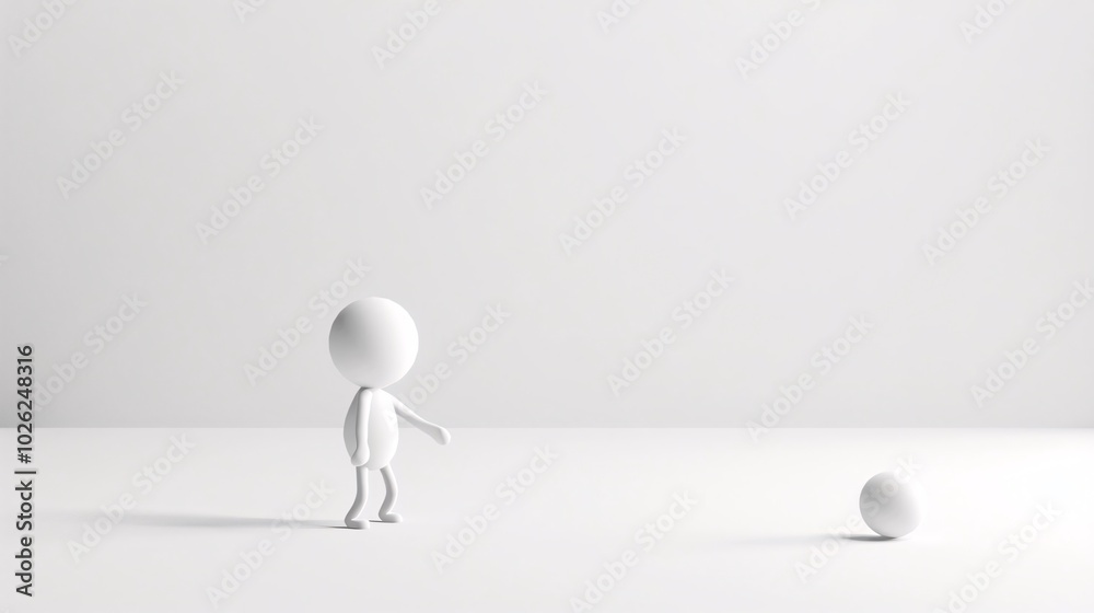 Minimalist Scene with Figure and Sphere: A Study in Simplicity Minimalist Scene with Figure and Sphere: A Study in Simplicity