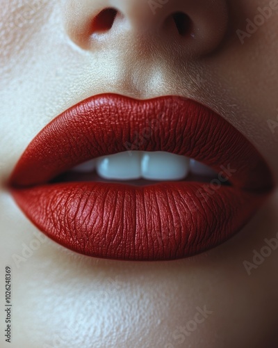 Wallpaper Mural A detailed close-up of matte red lips with sharp definition, isolated on white background  Torontodigital.ca