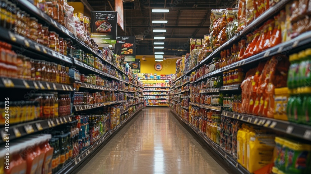 Fototapeta premium A large grocery store with many aisles and shelves
