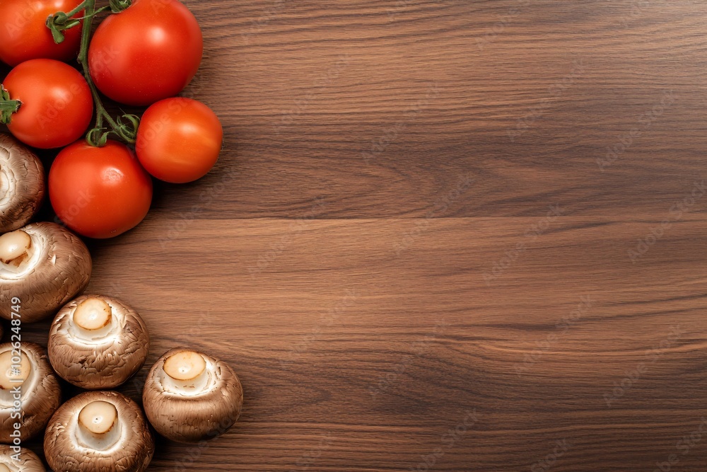 Top View of Vegetarian Meal Preparation with Mushrooms and Vegetables Top View of Vegetarian Meal Preparation with Mushrooms and Vegetables