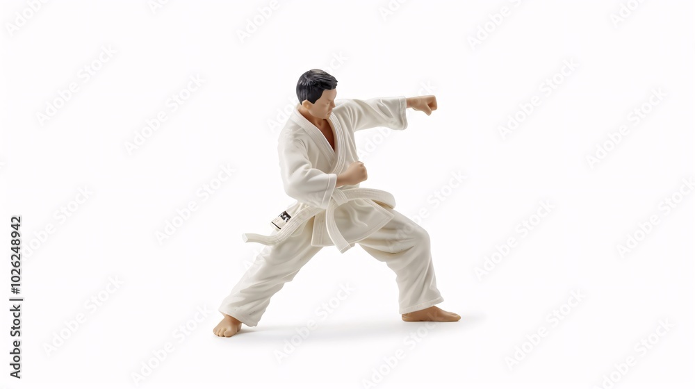 Karate Master in White Uniform Striking a Powerful Pose Karate Master in White Uniform Striking a Powerful Pose