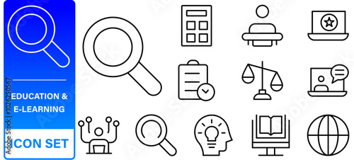 Education and Learning web icons in line style. School, university, textbook, learning. Vector illustration.
