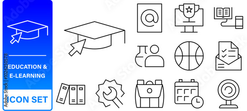 Education and Learning web icons in line style. School, university, textbook, learning. Vector illustration.