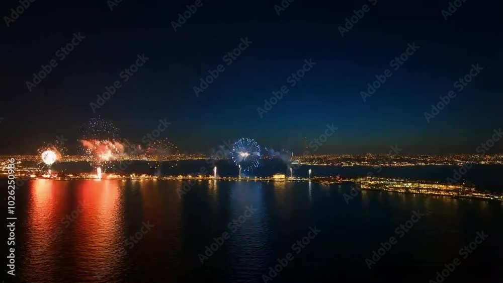 Fireworks on night sky celebration. night city Fireworks on night sky celebration. night city