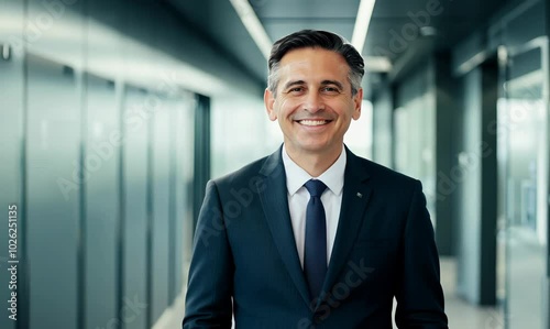 Wallpaper Mural Happy Middle-Aged Businessman in Office Corridor Torontodigital.ca