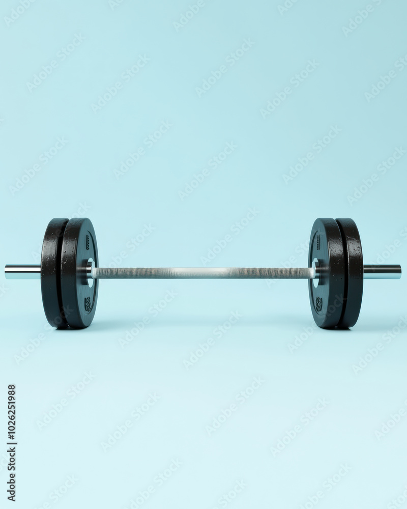 Barbell with Weights on Light Blue Background, Barbell loaded with black weight plates placed on a clean, light blue backdrop. Minimalist fitness and strength training concept.
Barbell with Weights on Light Blue Background, Barbell loaded with black weight plates placed on a clean, light blue backdrop. Minimalist fitness and strength training concept.