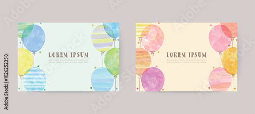 hand drawn balloon illustration cards for invitation, birthday